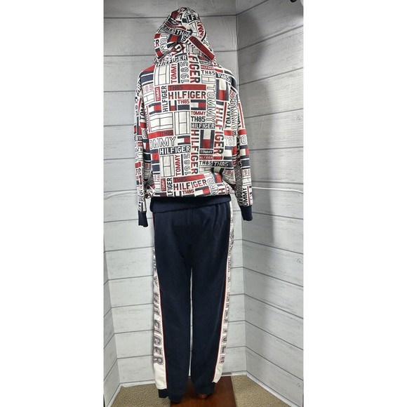 Tommy Hilfiger Boys' Tracksuit Set Sweat Hoodie Pants Logo Navy Size Large 16/18 - Picture 3 of 16